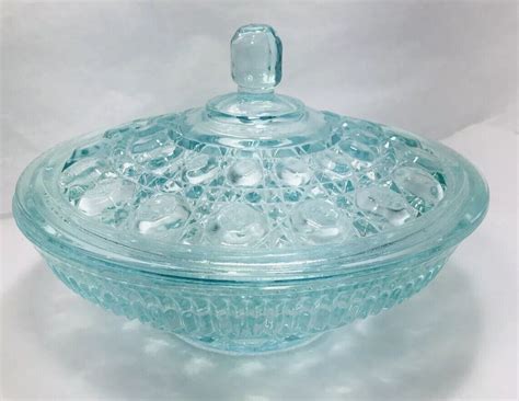 Indiana Glass Light Aqua Blue Depression Glass Candy Dish With Lid Ebay
