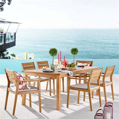 Modway Viewscape 7 Piece Outdoor Patio Ash Wood Dining Set Eei 3839