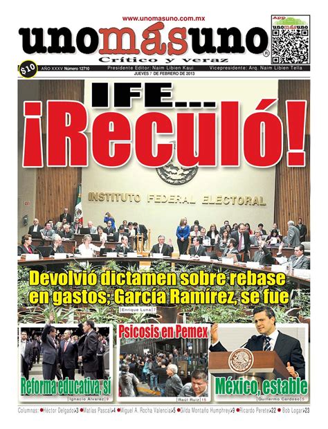 Ife, últimas noticias e información sobre ife. 9 Febrero 20013 IFE... ¡Reculó! by unomásuno - Issuu