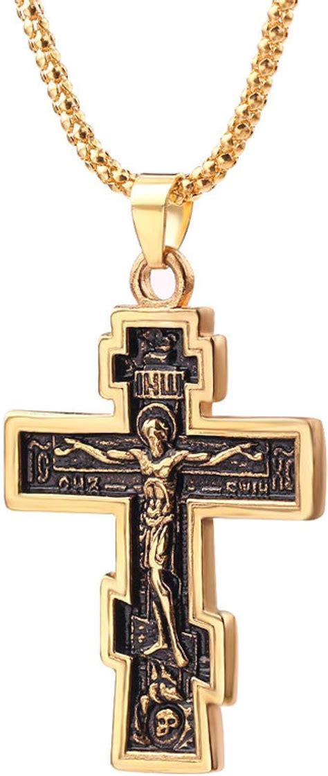 Cross Necklace Orthodox Christianity Jewelry Alloy Gold Pendant