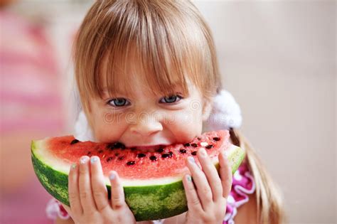 Funny Child Eating Watermelon Stock Image Image Of Happiness Diet