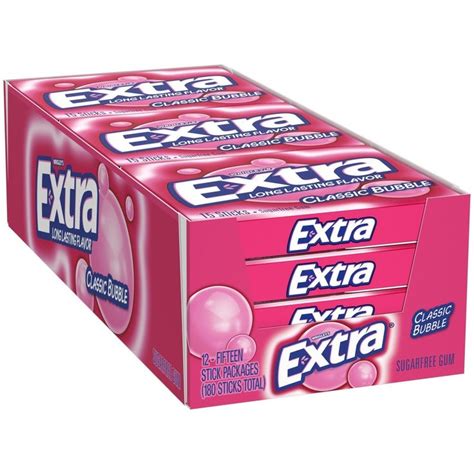 Extra Classic Bubble Sugar Free Gum 15 Count 12 Packs Sugar Free