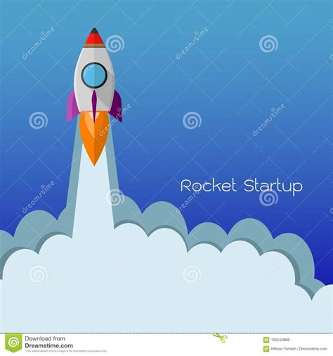 Flat Rocket Icon Startup Concept Stock Vector Illustration Of