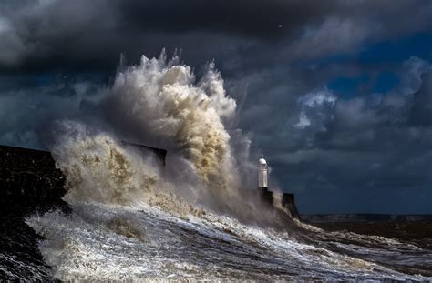 Storm Weather Rain Sky Clouds Nature Ocean Sea Waves Lighthouse Wallpapers Hd Desktop