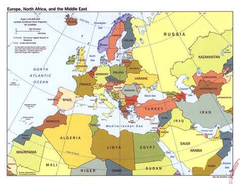 Large Political Map Of Europe North Africa And The Middle East 2000