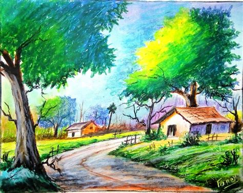 Scenery Drawing With Oil Pastels For Beginners Step By Step Easy