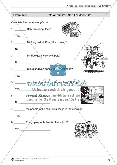 Online english grammar quiz topic: Frage und Verneinung mit do und don't bzw. does und doesn ...