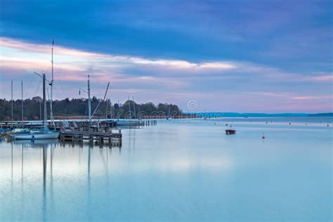 Sunrise In Diessen Lake Ammersee Stock Photo Image Of Sailing Boat