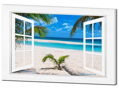 White Sand Beach Ocean Side Open Picture Window Frame Art View 32×48