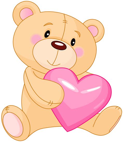 Transparent Cute Teddy With Pink Heart Png Clipart