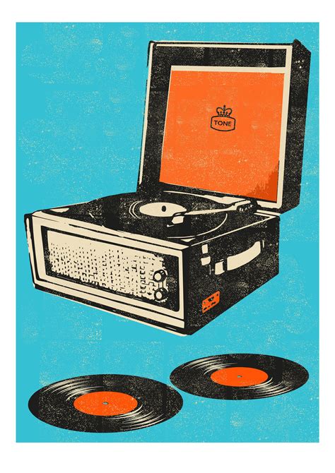 Record Player And Vinyl Print By Rocket 68 Retro Music Art Vintage