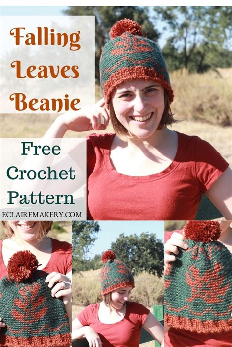 Falling Leaves Beanie Free Crochet Pattern Eclaire Makery
