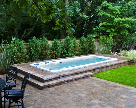 Hydropool Self Cleaning Swim Spa Installed Inground Endless Pool Backyard Hot Tub Outdoor
