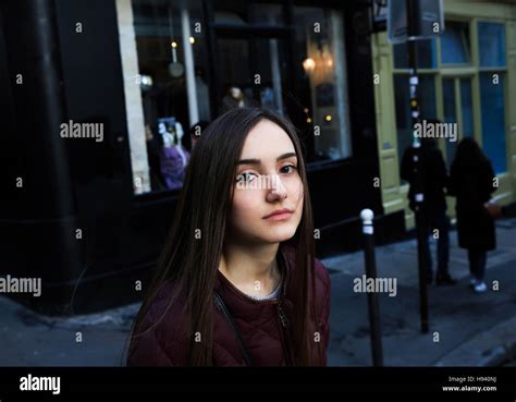 Close Up Portrait Of Beautiful Girl In Paris Stock Photo Alamy