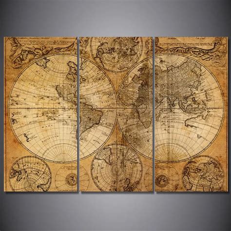 3 Pcsset Framed Hd Printed Retro Old World Map Picture Wall Art Print