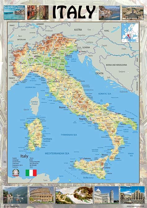 Mappa Dellitalia Illustrata Con Immagini Di Punti Di Interesse