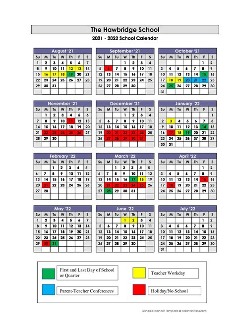 2021 2022 School Calendar The Hawbridge School