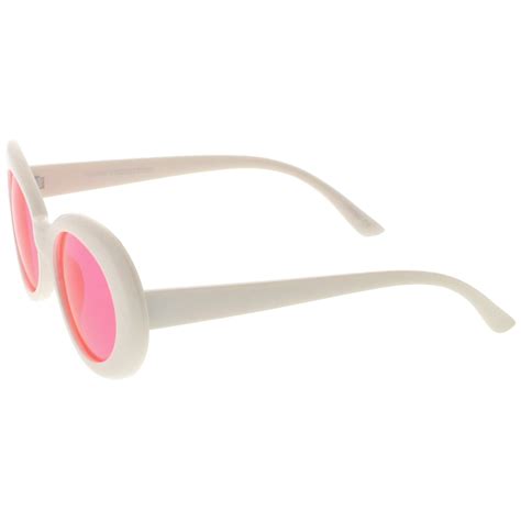 Retro White Oval Sunglasses With Tapered Arms Colored Round Lens 51mm