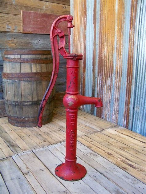 42in Tall Antique Embossed Red Jacket Cast Iron Farm Well Water Pump