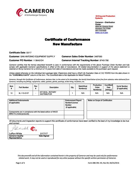 Certificate Of Conformance Template Free Printable Templates