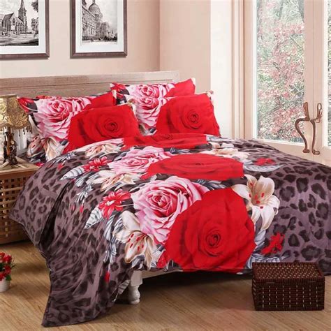 Hot Sale Romantic D Plant Red Rose Bedding Sets Pcs Cozy Duvet Cover