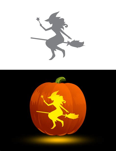 Printable Beautiful Flying Witch Pumpkin Stencil