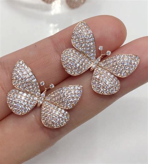 Butterfly Stud Earrings Cubic Zirconia Full Pave Sterling Etsy