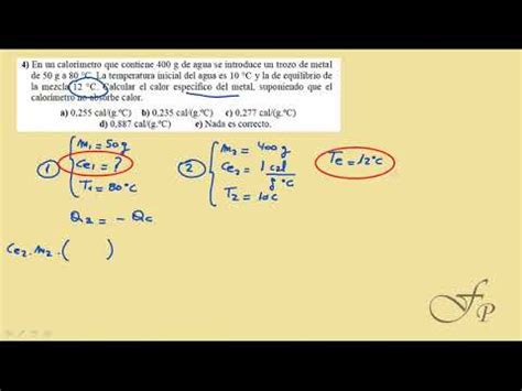 Equilibrio térmico calcular calor específico dado los datos de