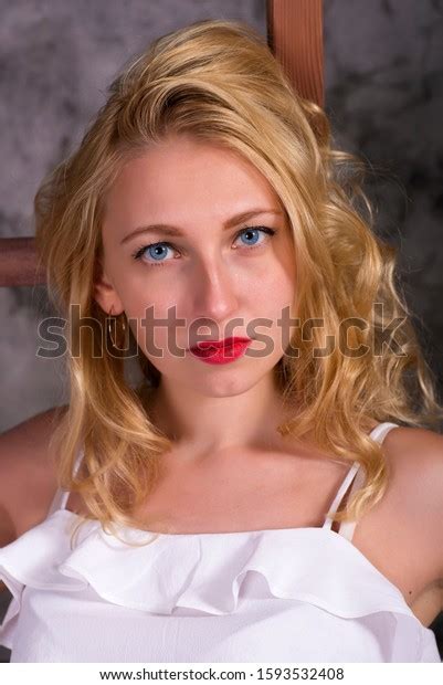 Blonde Woman Curly Beautiful Hair Smiling Stock Photo Edit Now 1593532408