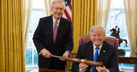 Mitch Mcconnell Gives Donald Trump Louisville Slugger To Mark Tax Bill