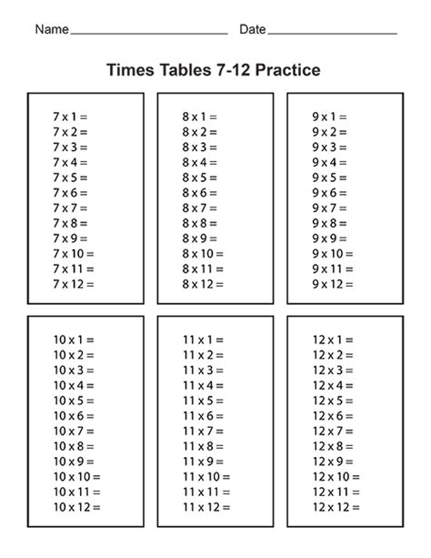 Free Printable Multiplication Table Worksheet