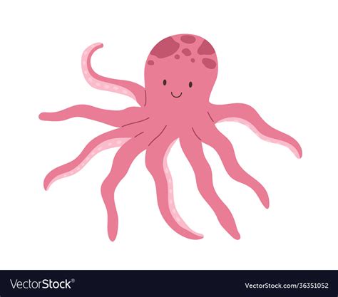 Cute Smiling Octopus Isolated On White Background Vector Image