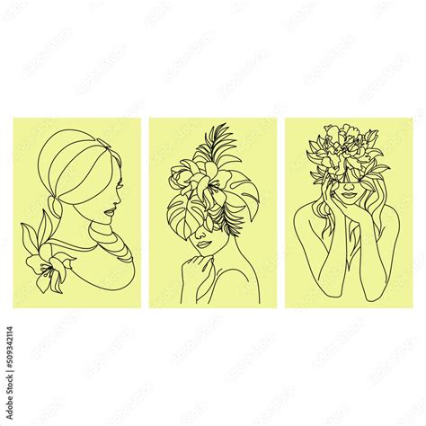 Line Art Woman Face With Flowers Continuous One Line Drawing Female Art Print Line Drawing