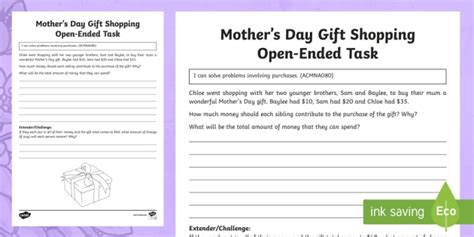 Mothers Day T Shopping Open Ended Task Worksheet Worksheet