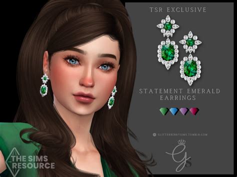 The Sims Resource Emerald Statement Earrings