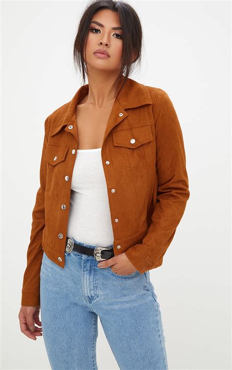 Tan Faux Suede Trucker Jacket Coats And Jackets Prettylittlething Ie