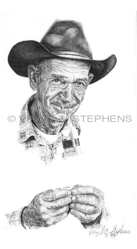 Cowboy Art Enititled Bull Durham Drawing Of A Etsy