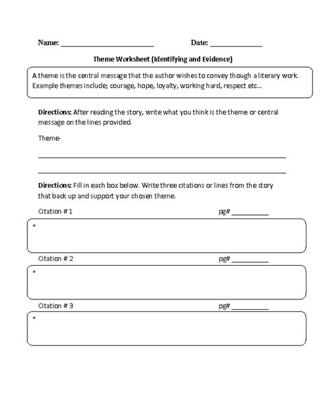 Identifying Theme Worksheets 4th Grade Thekidsworksheet