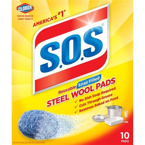 Sos 10 Pack Steel Wool Scouring Soap Pad At