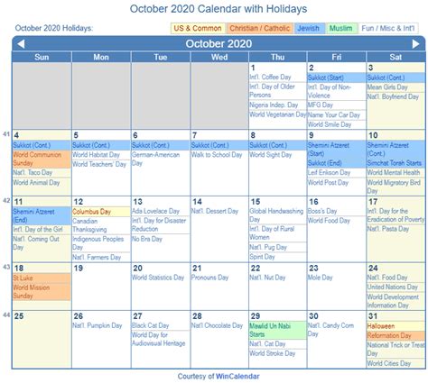 October 2020 Printable Calendar With Holidays Paul Smith