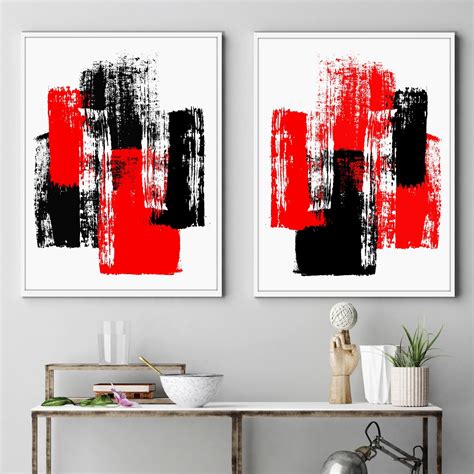 Red And Black Art Set Abstract Art Contemporary Art Art Etsy