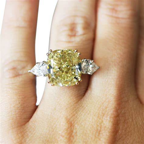 Platinum 10ct Fancy Yellow Cushion Cut Diamond Engagement Ring