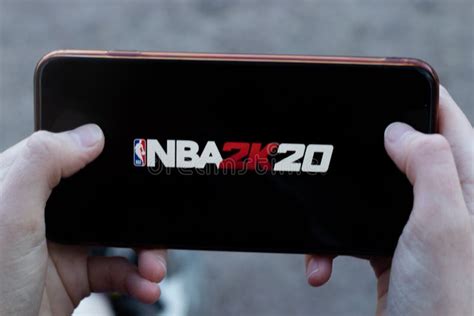 Phone With Nba 2k20 Logo On Screen Top View Close Up Los Angeles