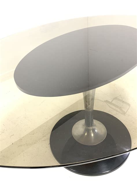 Ds Mid Century Chromcraft Dining Table The Oval Smoked Glass Top