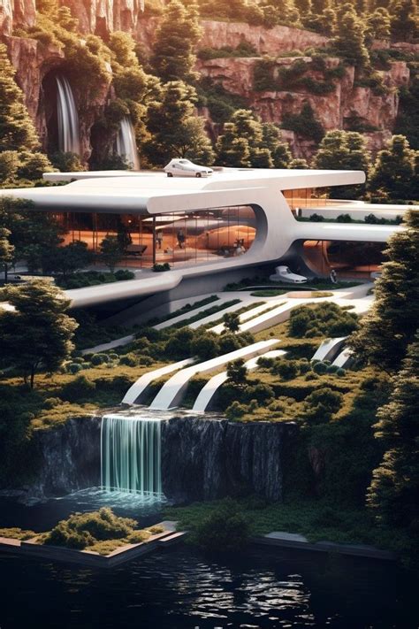 An Artists Rendering Of A Futuristic House In The Mountains With