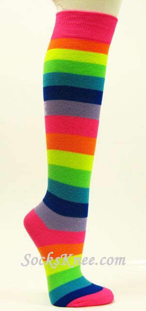 Neon Color Rainbow Striped Knee High Socks Striped Knee High Socks Socks Colorful Socks