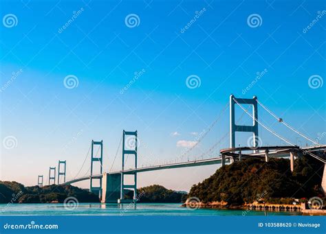 Kurushima Kaikyo Bridge Ehime Japan On Clear Blue Sky Day Stock
