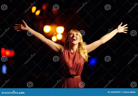 Beautiful Girl Expressing Happiness Night City Stock Image Image Of Enjoy Life 34228599