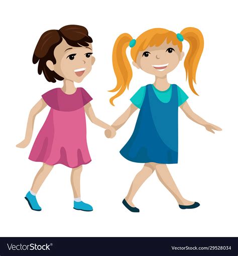 two girls holding hands cartoon royalty free vector image