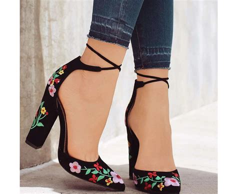 Womens Floral Embroidery High Heel Shoes Dmd Fashion